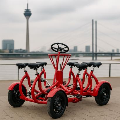 Stag group conference bike around the Rhine river in Dusseldorf
