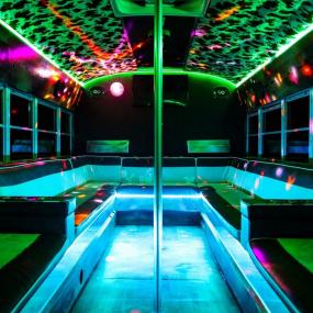 Interior of a party bus with LED lighting in Dusseldorf