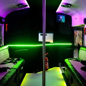 Party bus vibes with neon lights for a stag party