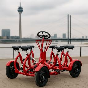 Stag group conference bike around the Rhine river in Dusseldorf