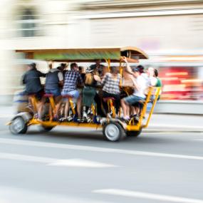 Beer bike activity for stag groups in Dusseldorf's streets